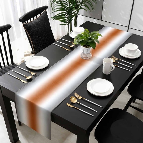 Gray Orange Cotton Linen Table Runner 13 x 70 inch Modern Gradient Geometric Non-slip Rectangular Dining Table Decor for Wedding Party Holiday Dinner