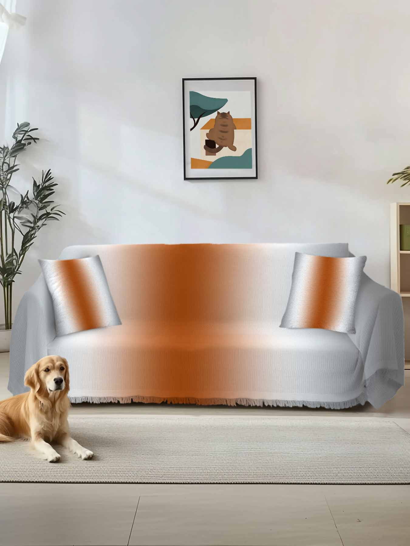 Gray Orange Couch Cover for Dogs, Modern Gradient Geometric Washable ...