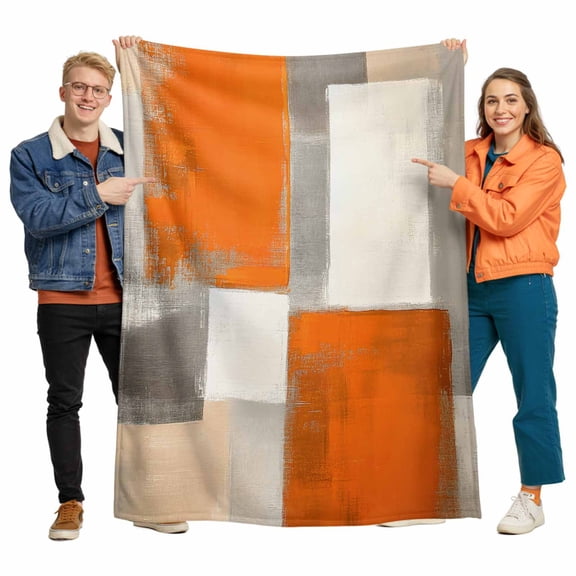 Gray Orange Mottled Flannel Blanket for Bed,Travel and Camping, Abstract Paint Oil Painting Texture Super Soft Cozy Blanket for All Seasons 30"x40"
