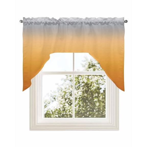 Gray Orange Ombre Kitchen Curtains Swag Valance for Windows/Bathroom/Cafe, Modern Geometric Striped Abstract Art Rod Pocket Drape Panel Swag Curtains Valance for Bedroom/Living Room 56"x36"