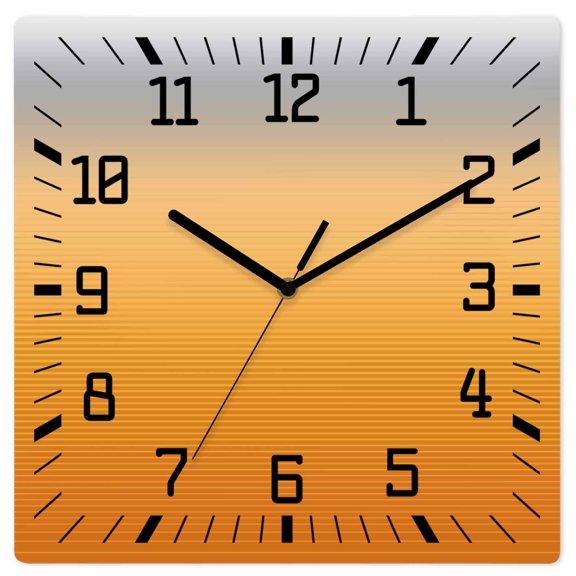 Gray Orange Ombre Wooden Wall Clock Silent Non Ticking, Modern Geometric Striped Abstract Art Square Wall Clocks Battery Operated, Decor Clock for Home Office, Living Room, Kitchen, 12 Inch