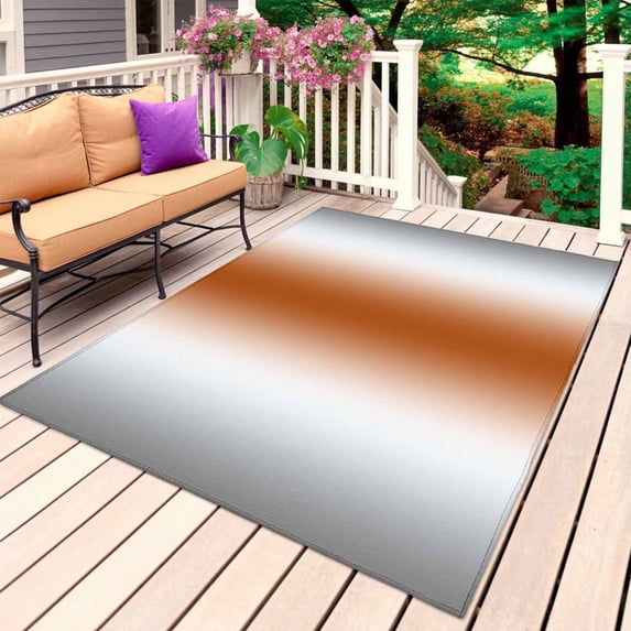 Gray Orange Outdoor Rug 5x8 Ft, Non Slip Washable Area Rug, Modern Gradient Geometric Patio Rugs Carpet Runner, Large Floor Mat for Indoor/Outdoor Deck Porch Camping