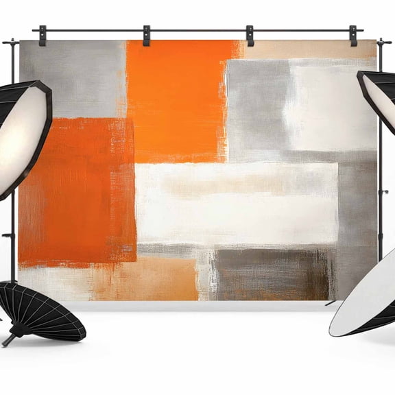 Gray Orange Paint Backdrop for Photography, Abstract Mottled Oil Painting Texture Photo Backdrop Portrait Background Party Banner Photo Backgrounds for Studio Booth Props, 8x6ft