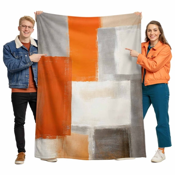 Gray Orange Paint Flannel Blanket for Bed,Travel and Camping, Abstract Mottled Oil Painting Texture Super Soft Cozy Blanket for All Seasons 30"x40"