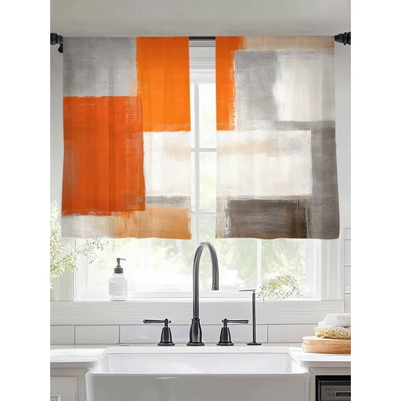 Gray Orange Paint Sheer Curtains 45 Inches Long 2 Panels Abstract Mottled Oil Painting Texture Light Filtering Semi Sheer Window Curtains Drapes for Bedroom Living Room 52"x45"