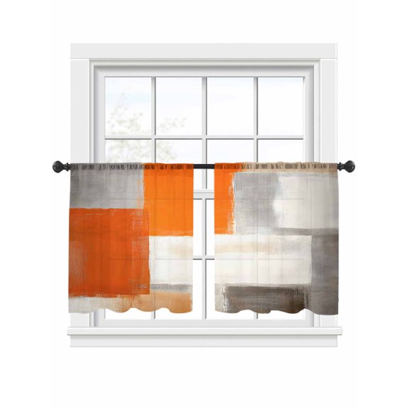Gray Orange Paint Sheer Curtains for Living Room Bedroom, Light-filtering Sheer Curtain, Abstract Mottled Oil Painting Texture LigRod Pocket Voile Window Treatment Drapes, 52’’Wx54’’L, 2 Panels Set