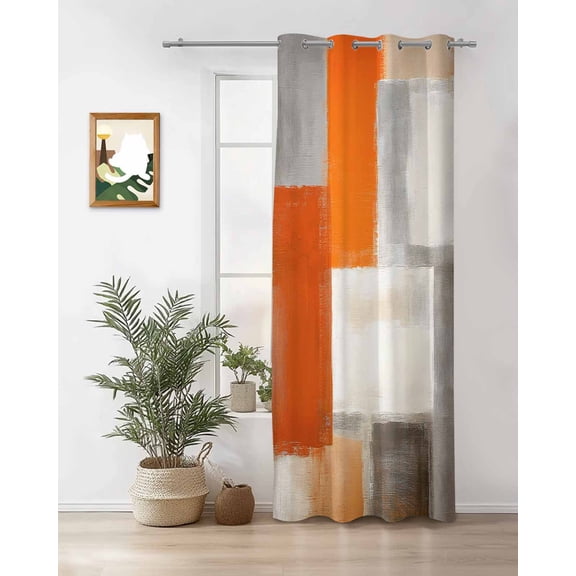 Gray Orange Paint Thermal Insulated Blackout Curtains for Bedroom 45 Length Abstract Mottled Oil Painting Texture Room Darkening Curtain 1 Panel Grommet Window Curtain Drape for Living Room