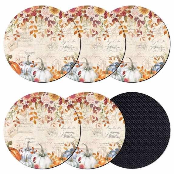 Gray Orange Pumpkin Fall Coasters Set of 6, Absorbent Coasters for Drinks, Thanksgiving Floral Leaves Retro Coaster for Desk Coffee Table Protection, Home Decor House Warming Gifts 4"
