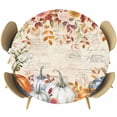 thumbnail image 1 of Gray Orange Pumpkin Fall Round Tablecloth, Fitted Table Cover with Elastic for 36"-44" Round Tables, Thanksgiving Floral Leaves Retro Table Cloth Outdoor Indoor Dinning Party Waterproof Tablecloths, 1 of 7