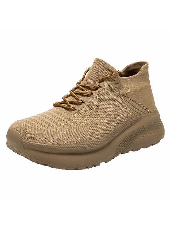 Gray Orange Speckled Knit Sock Style High-Top Chunky Sole Walking Sneakers