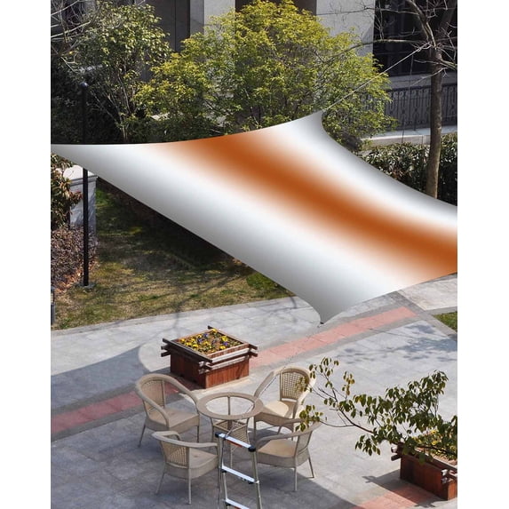 Gray Orange Sun Shade Sail 6.5'x10' Rectangle Outdoor Shade Canopy, Modern Gradient Geometric Porch Shades Outdoor Sun Blocking Screen, Sunshade Cloth Covers for Patio/Deck/Garden