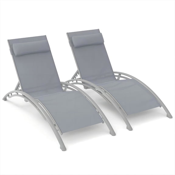 Gray Outdoor Chaise Lounge - 2 Chairs With Adjustable , Removable Pillow, Quick-drying Fabric For Lawn Gray, Breathable ,
