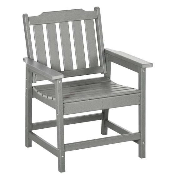Gray Outdoor Dining Chairs - Plastic Patio Armchair with Slatted Back - HDPE Lawn Furniture for Garden, Poolside