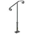 thumbnail image 1 of Gray Outdoor Step Railing, Wrought Iron Handrail for 1 or 2 Steps, Single Post Porch Rail Fits Concrete/Wooden Stairs with Base, 1 of 11