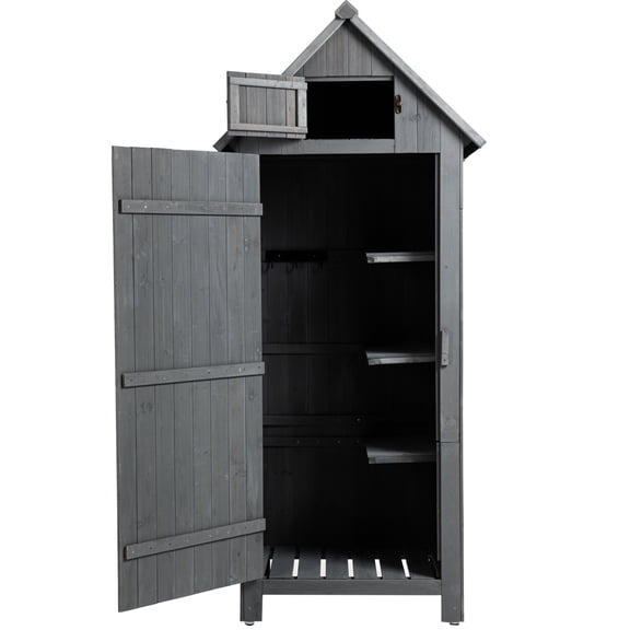Gray Outdoor Storage Shed - Solid Wood & Functional Design Spacious Tool Made Of Fir For Spaces