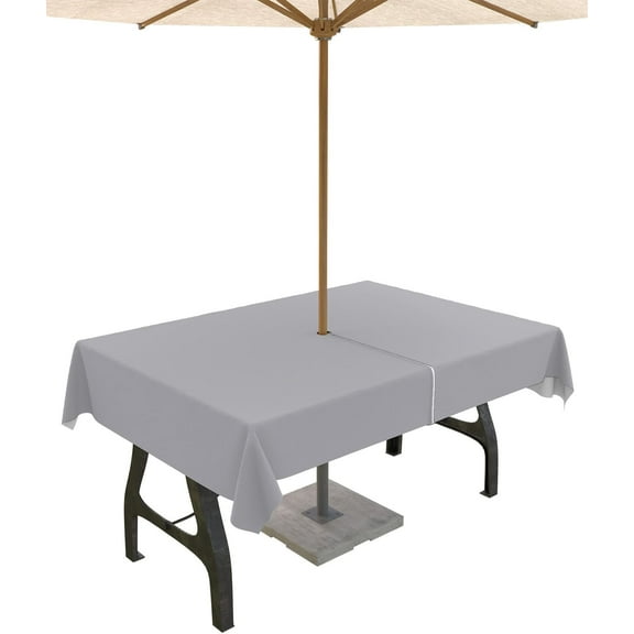 Gray Outdoor Tablecloth with Umbrella Hole and Zipper, Solid Color Table Cover for Rectangle Tables Waterproof Tabletop Collection for Patio, Garden, Picnic, Camping 60 x 102 inch