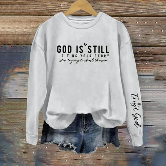 Gray Oversized Sweatshirts for Women God Is Writing Your Story Stop Trying To Steal The Pen Sweatshirt Womens Inspirational Quote Shirts Fall Trendy Outfits
