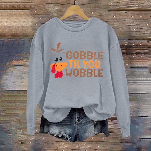 Gray Oversized Sweatshirts for Women Gobble You Wobble Shirt Oversized Fall Graphic Pullover Top Fall Trendy Outfits