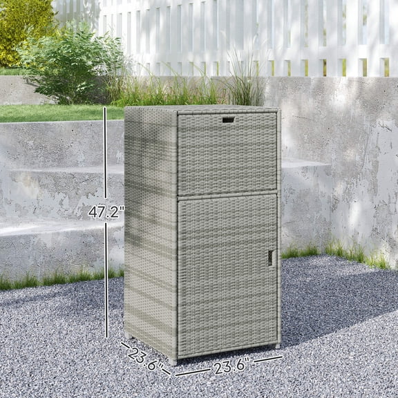 Gray PE Rattan Outdoor Storage Cabinet with Drawer & Magnet-Sealed Door | Water-Safe Steel Frame | 23.6"W x 47.2"H | Pool, Patio, Deck, Bathroom Storage