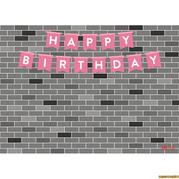 Gray PInk Brick Wall Happy Birthday Photography Backdrops Props Texture Childr Party Theme Photo Studio Background QZ-24