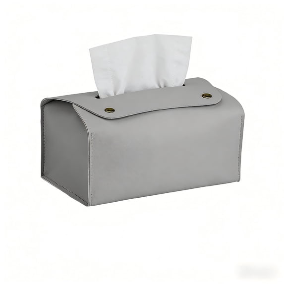 Gray PU Leather Rectangular Tissue Box Cover, 7 inch x 4.3 inch x 3.1 inch, Tissue Holder with Bottom Belt for Bathroom, Car, Hotel