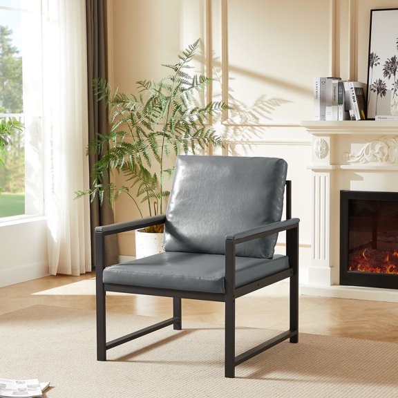 Gray PVC Leather - Extra Thick Padded for Comfort - Lounge, Living Room Use - Easy to Clean and Maintain