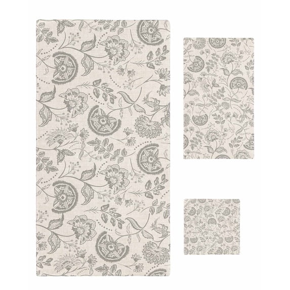 Gray Paisley Floral Towel Set of 3, Soft Microfiber Bath Towels, Hand Towel, Washcloths, Farmhouse Spring Summer Flowers Quick-Dry Absorbent Towels for Bathroom Kitchen Hotel Beach Gym Spa