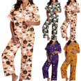 thumbnail image 1 of Gray Pajamas For Women Set 2 Piece Satin Button Down Sleepwear Print Pjs Set 2 Piece Short Sleeve Long Loungewear M, 1 of 1