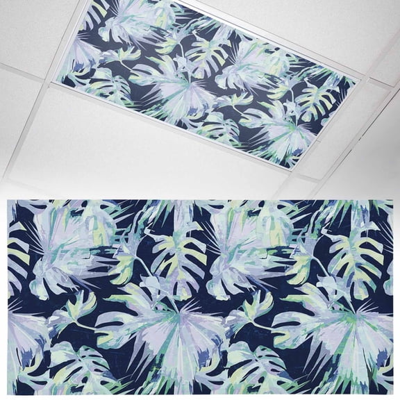 Gray Palm Leaves Fluorescent Light Covers Monstera Leaf Tropical Botanical Blue Magnetic Light Filters Ceiling Lighting Panel Shade for Classroom Office Home 2 x 4 ft, 1 Pack