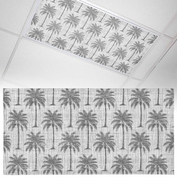 Gray Palm Tree Fluorescent Light Covers Country Linen Texture Tropical Plant Coastal Magnetic Light Filters Ceiling Lighting Panel Shade for Classroom Office Home 2 x 4 ft, 1 Pack