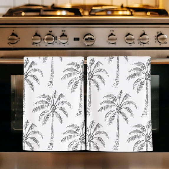 Gray Palm Tree Kitchen Towels Set of 4, Tropical Summer Botanical Forest Modern Absorbent Dish Towels for Kitchen, Microfiber Hand Towel, Quick Drying Tea Towel for Cleaning Decorative Dishcloths