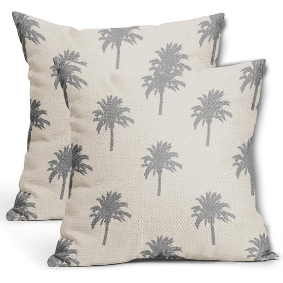 Gray Palm Tree Pillow Covers 18X18 InchTropical Coconut Trees Coastal Plants Decorative Pillow Cases Set of 2 Summer Retro Cotton Linen Throw Pillows Home Decor for Sofa Couch Cushion Outdoor