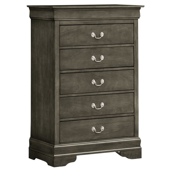 Gray Particle Board Chest with Positive Stop Drawers / Prevent Drawers from Falling Out