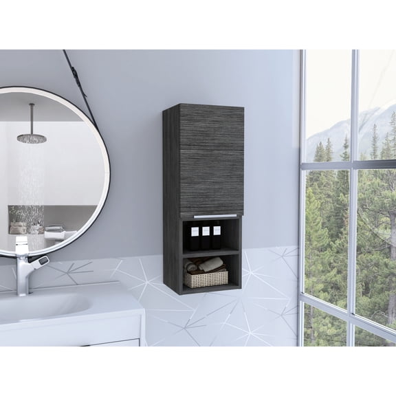 Single Door Bathroom Cabinet with Two Interior and Two External Shelves in Gray - Optimizes Bathroom Space