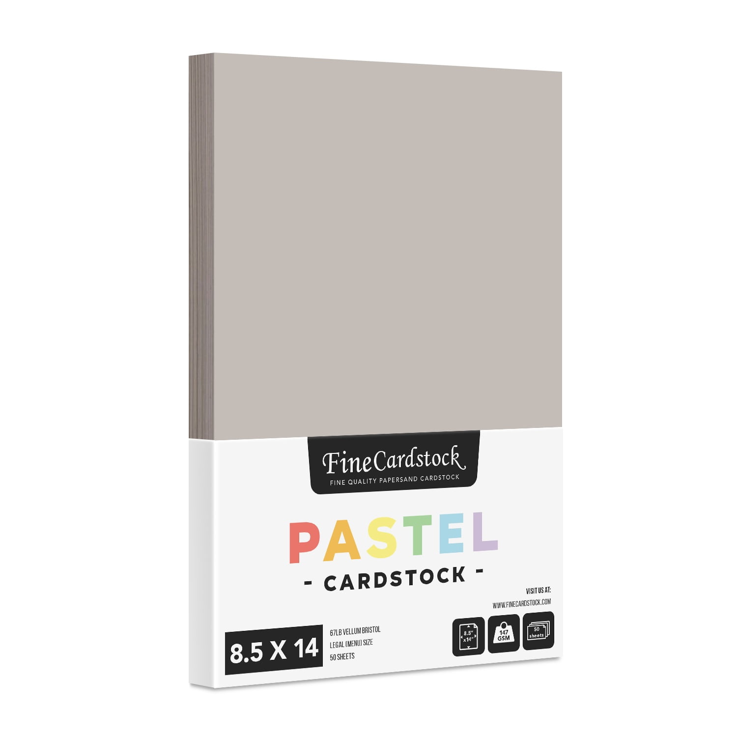 8.5" x 14" Pastel Color Cardstock Paper for Arts and Crafts, School Projects, Scrapbooking, Stationery Printing | Medium Weight 67lb Vellum Bristol (147gsm) Card Stock | 50 Sheets per Pack (Gray)