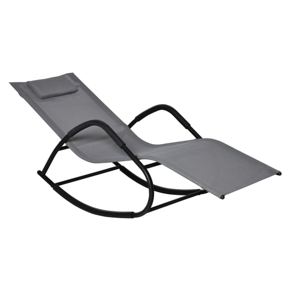Gray Patio Rocking Sun Lounger - Zero Gravity Chair for Poolside, Garden, Camping - Outdoor Rocking Chair with Headrest - 352lbs Capacity