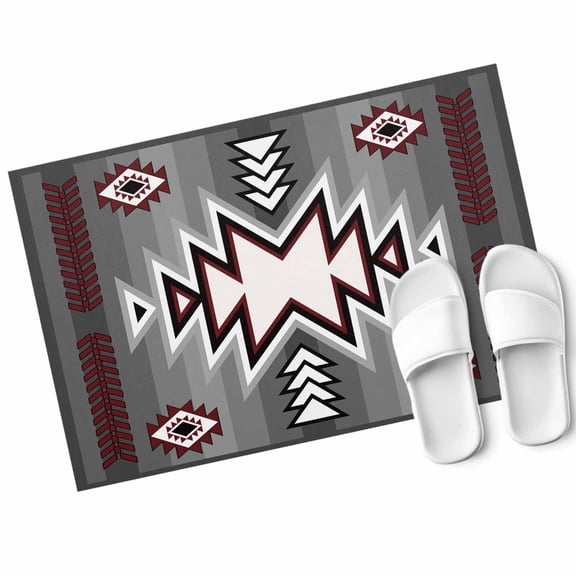 Gray Pattern Retro Bohemian Door Mat Square Abstract Geometric Non Slip Absorbent Entrance Mat Washable Low Profile Indoor Doormat for Front Door Entryway Entry 16"x24"