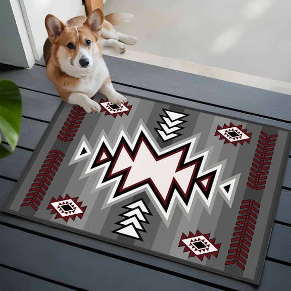 Gray Pattern Retro Bohemian Front Door Rugs 2x3 ft Square Abstract Geometric Small Rug for Entryway Non Slip Washable Bathroom Door Mat Absorbent Floor Mat for Indoor Entrance