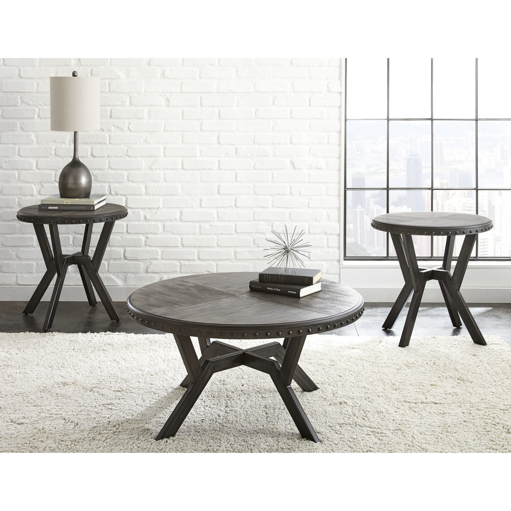 Gray Paulownia Veneer - 3 Piece End Table Set - Living Area - Exposed ...
