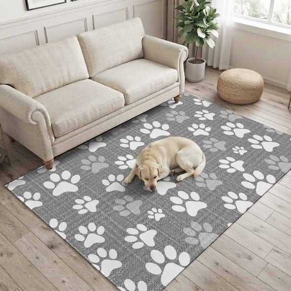 Gray Paw Prints Runner Rug Non Slip 2.7x5 Minimalist Dog Cat Paw Tracks ...