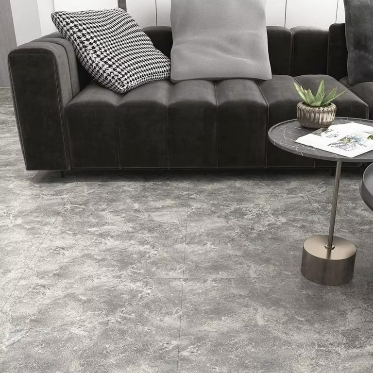 Gray Peel Stick Floor Tile 24Pcs Light Gray Marble Vinyl Flooring