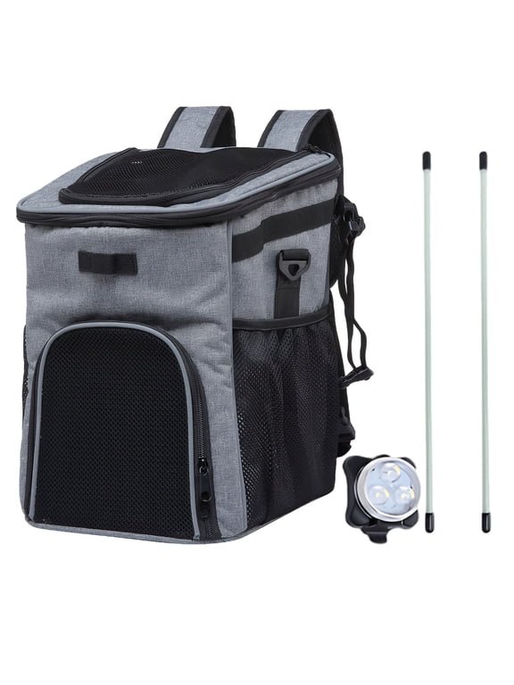 Gray Pet Backpack Carrier, 11.8 x 11.8 x 14.6 in / 30 x 30 x 37 cm Hands-Free Dog Cat Travel Bag with Safety Breathable Mesh, Support Frames, Chest Buckle Design for Hiking, Camping