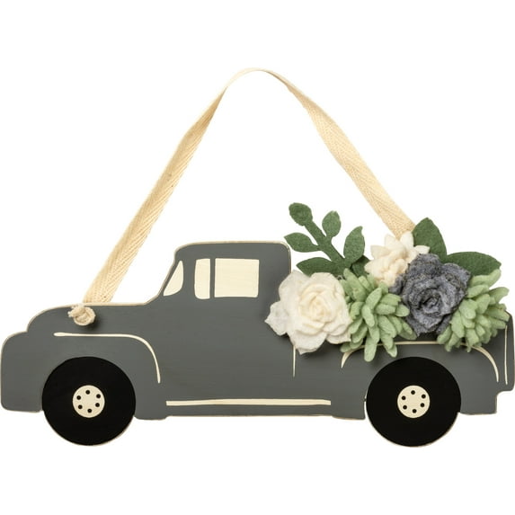 Gray Pickup Truck Filled with Flowers Hanging Decor Wood
