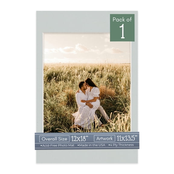 Gray Picture Frame Mat for 12x18 Frames - Fits 11x13.5 Photos - 1 Mat