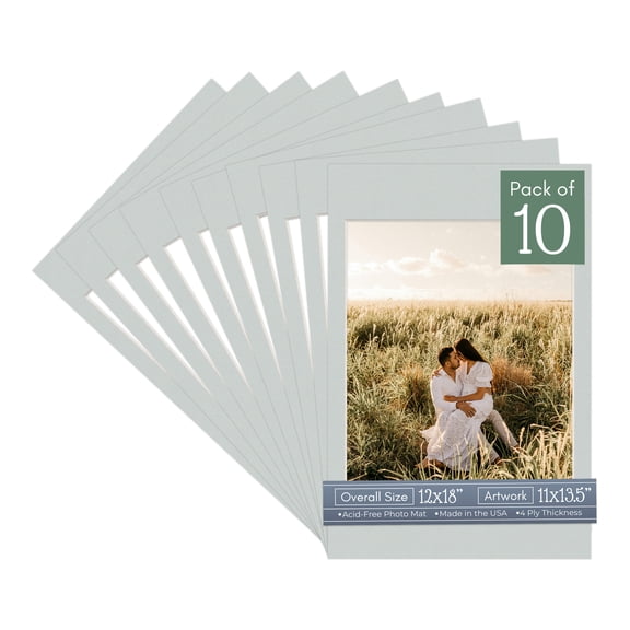 Gray Picture Frame Mat for 12x18 Frames - Fits 11x13.5 Photos - 10 Mats
