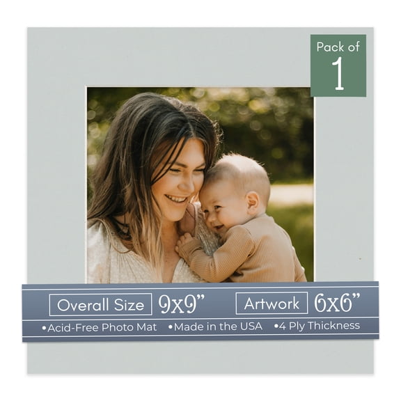 Gray Picture Frame Mat for 9x9 Frames - Fits 6x6 Photos - 1 Mat