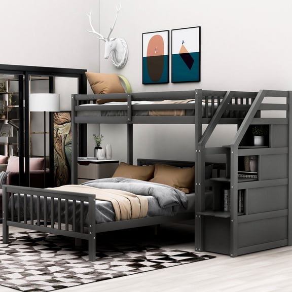 Gray Pine Bed - Loft Bed with Closed Storage - Home Bedroom - Keep Items Organized