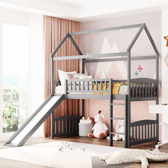 Gray Pine - Slide for Entertainment - Bedroom Playground - Sturdy and Elegant Bed