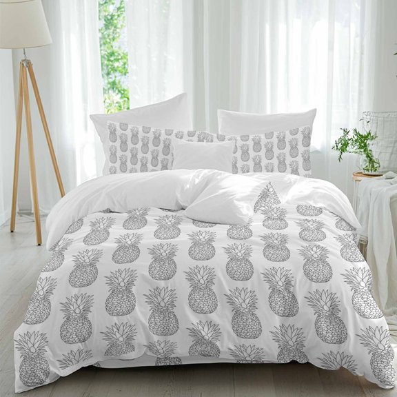 Gray Pineapple Queen Size Comforter Set, Simple Cartoon Fruit Bedding for All Seasons, 4 Pcs Bed Set, 1Quiltcover (90"x92") ,1Sheet(94"x116"), 2Pillowcases (30"x20")