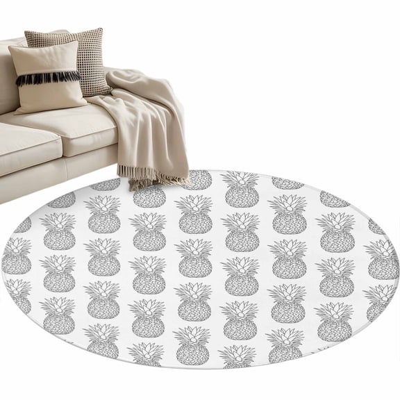 Gray Pineapple Round Area&nbsp;Rug 3ft Simple Cartoon Fruit Non-Slip&nbsp;Washable Circle Rugs Soft Felt Indoor Floor Mat for Bedroom Kitchen Living Room Bathroom
